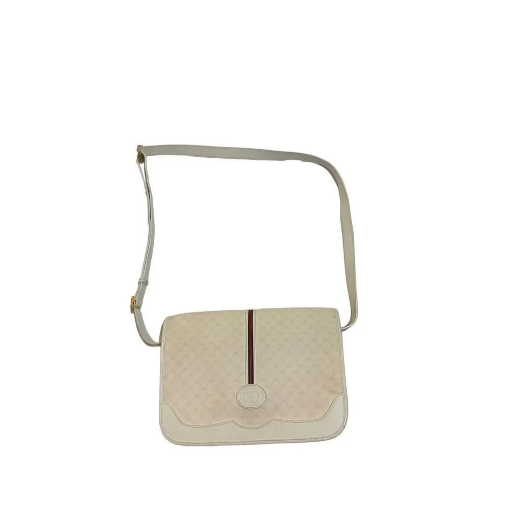 Gucci white Gg canvas and leather cross body bag